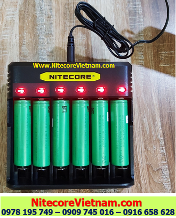 Nitecore Q6 (Bộ sạc 06 Khe Sạc kèm sẳn 06 pin SẠC 18650 SONY VTC6 3000mAh dòng xả 30A  lithium 3.7v) chính hãng